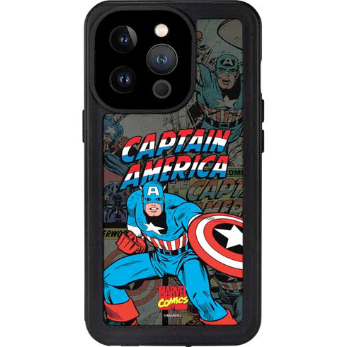 Marvel Classic Comics Captain America Vintage iPhone 15 Pro Waterproof Case